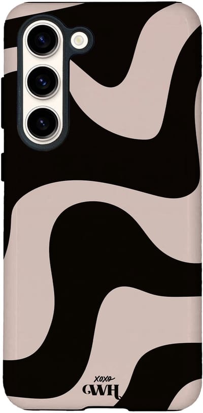 xoxo Wildhearts Ride With Me - Hoesje geschikt voor Samsung Galaxy S26 Plus - Siliconen hoesje met dubbele beschermlaag - Luxe case - Stevige backcover - Golvenprint - Golvend patroon - golven - Beige / Zwart