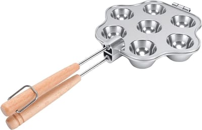 Bakvorm - Taartjesmaker Koekjespers - Cupcakes Eiertaartjes Maken - Antiaanbaklaag Houten Handgrepen - 21x435cm - Zilver