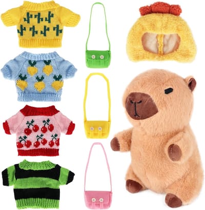Schattige Capybara Pluche Knuffel, 23 cm, Geweldig Cadeau voor Kinderen, Dierenliefhebbers en Verjaardagen met Kleding en Accessoires