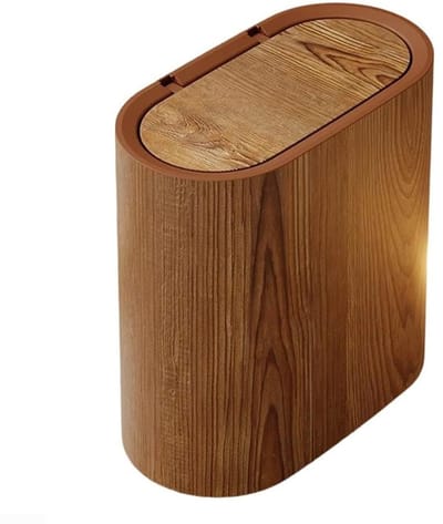 Smalle Afvalbak - Prullenbak Deksel - Ruimte Besparen - Dubbele Buis Structuur - 30 x 30 x 15 cm - Houtnerf