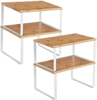Dailygoody - Keukenopberger - Planken - Uitbreidbaar - Wit-naturel - Stapelbaar - Organiseer je keuken - Geschikt voor glazen - 4 keukenplanken