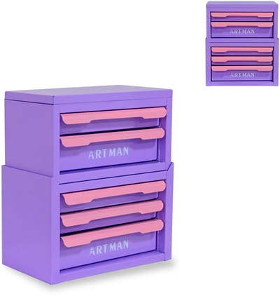 MODENUIT Ladekast - Stapelbare Opberger Met 5 Laden - Voor Slaapkamer En Make-uphoek - Staal - Roze En Paars