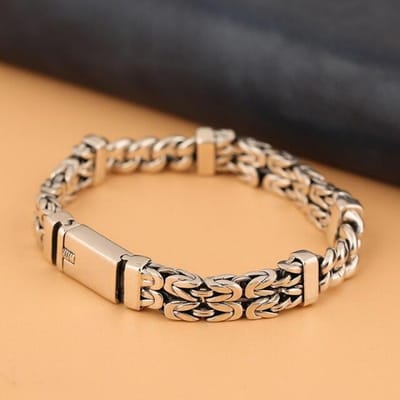 RetroSen Zilveren Dubbele Rij Kiel Patroon En Vrede Persoonlijkheid Mannen Vrouwen Armband Tide Gesneden Klassieke Verweerde Accessoire 18cm brown