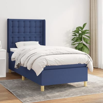 vidaXL - Boxspring - met - matras - stof - blauw - 80x200 - cm