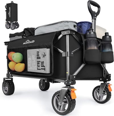 Vouwbare Kruiwagen - 140L Stevige Trolley met Afneembare Wielen voor Tuinieren, Kamperen en Strand, 130kg Draagvermogen