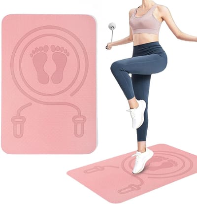 Yogamat – Sportmat – Fitnessmat – Jump Rope Mat 60x40 cm – 8mm Dikke Anti-Slip TPE Skipping Mat – Schokabsorberende Ondergrond voor Touwtjespringen & Fitness – Roze
