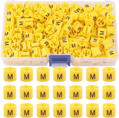 SnelShoppen - 150 Stuks Gele Plastic Kledinghanger Maatmarkers - Kleurcodering Hanger Maten - Hanger Tags - Maat Markers voor Draad Hangers met Opberg