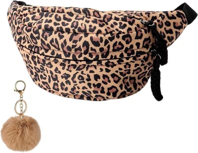 Modieuze schoudertas voor dames en heren van nylon met luipaardprint, verstelbare riem, grote capaciteit en meerdere zakken voor reizen en winkelen