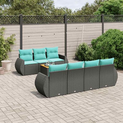 vidaXL - 8-delige - tuinbankset - met - kussens, - zwart - polyrotan