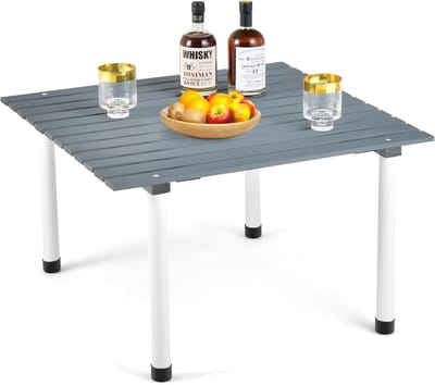 COSTWAY Kampeertafels, oprolbare picknicktafel van hout, draagbare multifunctionele outdoortafel met draagtas voor strand, picknicks, vissen en feesten, 69 x 69 x 42 cm, grijs
