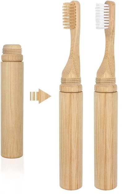 2-pack draagbare tandenborstel Biologische natuurlijke bamboe opvouwbare tandenborstel met zachte borstelharen, milieuvriendelijk en plasticvrij voor thuis, school, zakenreis, reizen, reizen