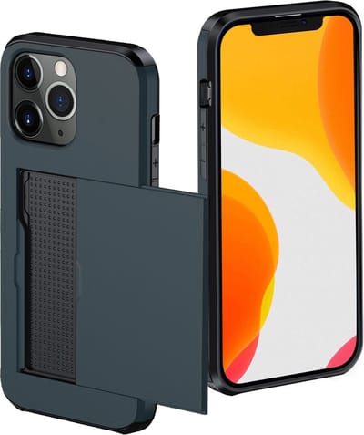 Hoes Geschikt voor iPhone 11 Pro Hoesje Pasjeshouder Hard Cover Shock Proof Hard Case Hoes Met Kaarthouder - Donkerblauw