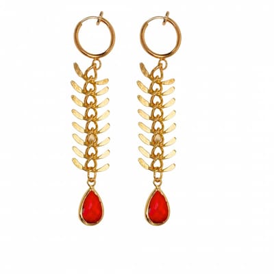 Klem oorbellen - rood - visgraat - goudkleurig - geen gaatje- Charme Bijoux