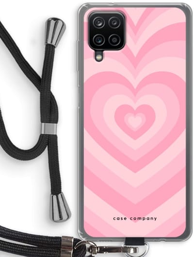 Case Company® - Hoesje met koord geschikt voor Samsung Galaxy A12 hoesje met Koord - Hart Roos - Telefoonhoesje met Zwart Koord - Bescherming aan alle Kanten en Over de Schermrand