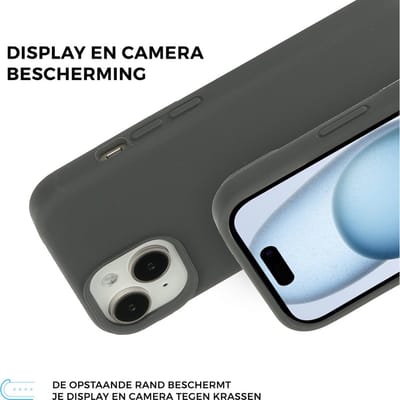 Mobiparts Silicone Cover hoesje geschikt voor Apple iPhone 15 met 1 Screenprotector van Gehard Glas - Grijs