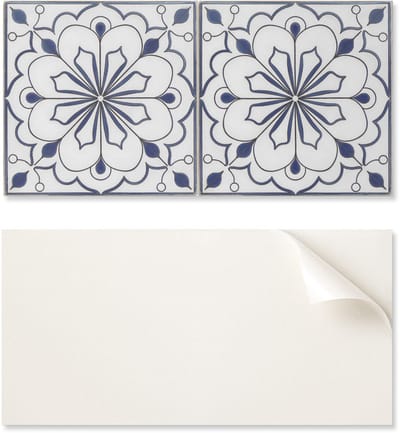 Zelfklevend paneel met afbeeldingen voor de eetkamer, PVC 100x50 cm, bloemen- en keramiekpatroon.