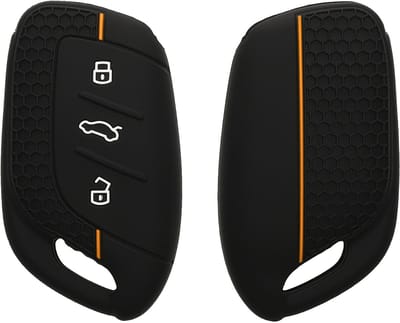 kwmobile autosleutel hoesje geschikt voor MG 3-knops ZS MG4 MG5 MG6 hoes - Siliconen autosleutel behuizing - Auto sleutel case met honingraat - Sleuteletui in zwart / oranje