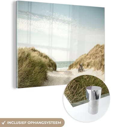 MuchoWow® Glasschilderij 120x90 cm - Schilderij acrylglas - Strand - Duin - Lucht - Foto op glas - Schilderijen