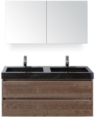 Dante Badmeubelset 120 cm - Tabacco - Wastafel Hardsteen Wit Lucca Dubbel met Spiegelkast