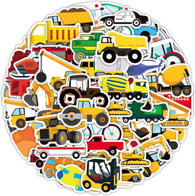 Voertuigen Stickers voor Kinderen - 50 stuks - 4x6CM - Stickers met o.a. een kraan, tractor, fiets, brandweerwagen, vliegtuig etc.