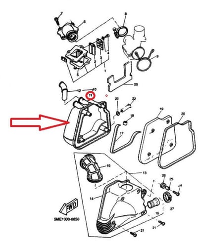 Boite à air sans manchon pour scooter Yamaha 100 Neo'S 2001 4VP-E4411-00 Neuf