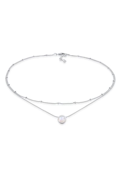 Elli - Halsketting - Dames Choker Basis laag met Maansteen in 925 Sterling Zilver - Dames