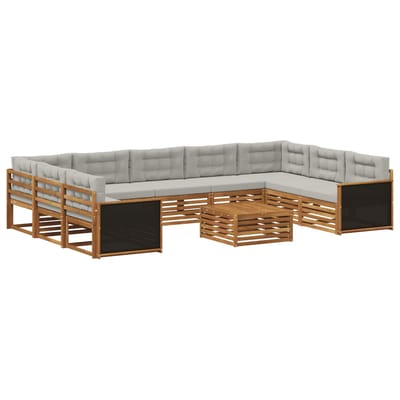 vidaXL - Buiten - bank - set - 10 - st - Naturel - en - lichtgrijs - Massief - Acacia - Hout