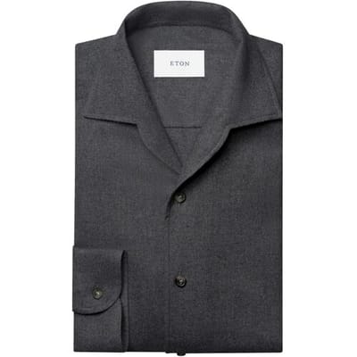 Eton Overhemd Solid Color Double-Twisted Yarn Soft Brushed Cotton Flanel Donker Blauw / male