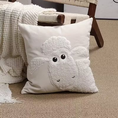 Kussenhoes Schaap – Teddy Look Sierkussen – Zacht Beige – Kinderkamer & Landelijk Interieur – 45x45 cm