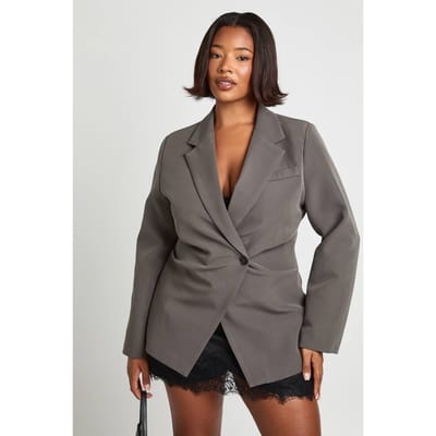 boohoo Dames Plus Blazer met gerafelde taille | Grey | Maat: 16