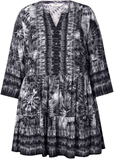 Angel of Style - Dames - Tuniek bloemenpatroon opstaande kraag knoopsluiting - Zwart - Maat 44