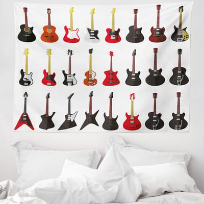 ABAKUHAUS Gitaar Wandtapijt, Akoestische Instrumenten, 150 x 110 cm, Zwart