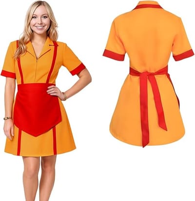 Dailygoods- Kostuum Dames - 2 Broke Girls Verkleedkleren - Carnaval Outfit - Themafeest - Inclusief Jurken en Schorten - Comfortabel Materiaal - Carnavalsoutfit