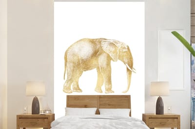 Behang - Fotobehang Olifant - Vintage - Goud - Breedte 160 cm x hoogte 240 cm