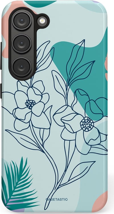 Casetastic Hoesje Geschikt voor Samsung S23 - Stijlvolle Beschermende Duo-layer Case - Zeegroen Bloemenfestijn