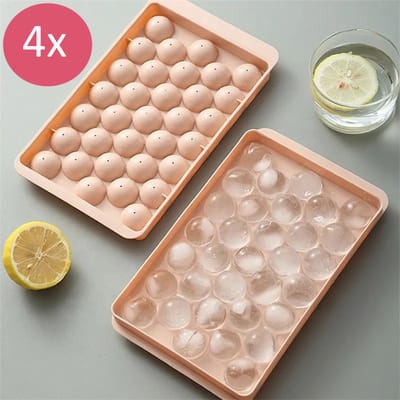 Ijsblokjesvorm bal ijsballetjes - 33 Bollen - Ice cube - Ijs ball - Ijsblokjes rond - Hard (bio)plastic - Licht roze - 4 stuks