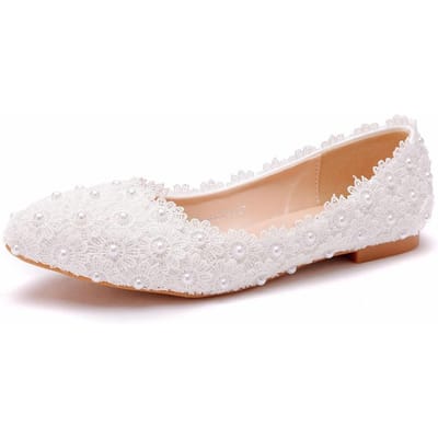 Chaussures Plates en Dentelle Blanche Grande Taille Chaussures Simples à Décolleté Bas pour Femmes Chaussures Décontractées Confortables pour Femmes Chaussures à Encolure Scoop en Coton 37 white