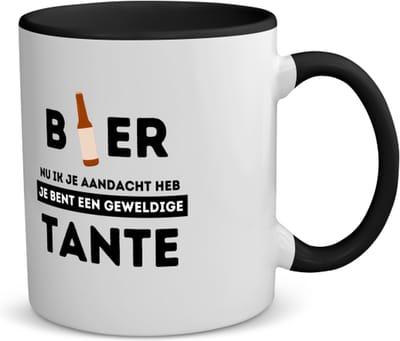 Akyol - bier, nu ik je aandacht heb je bent een geweldige tante koffiemok - theemok - zwart - Tante - de beste tante - verjaardagscadeau - verjaardag - cadeau - cadeautje voor tante - tante artikelen - kado - geschenk - gift - 350 ML inhoud