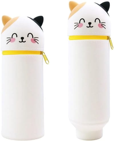 Dieren Siliconen Pennenhouder, 2-in-1 Zachte Pennenetui voor School en Kantoor, Kat Design