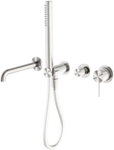 Owen & Finch Badkraan Geborsteld Nikkel – Messing Mengkraan met Staafhanddouche – 230mm Uitloop – Inbouw Badmengkraan – Inclusief Inbouwdeel