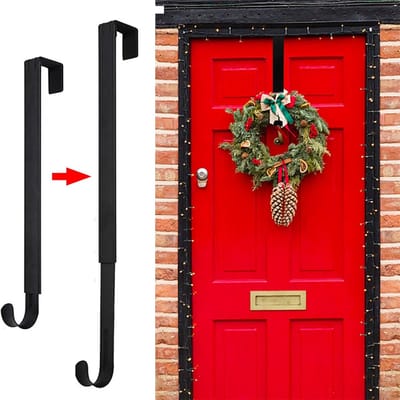 QTTVBTNA - Kranshanger - Kerstkrans hanger - Verstelbare van 38 tot 64 cm - Voor Feestdecoratie & Deur - Zwart - 1 Stuk
