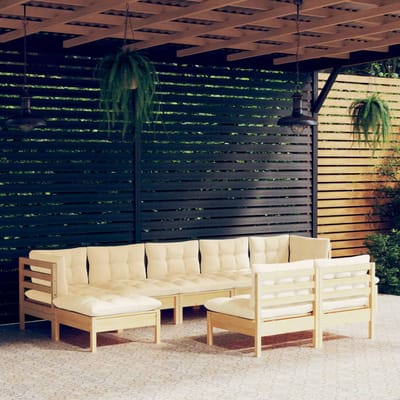 vidaXL - 9-delige - Loungeset - met - crèmekleurige - kussens - grenenhout