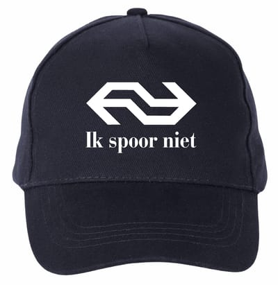 Mijncadeautje - 5 panel - Cap - Verstelbaar - Pet van 100% dik geborsteld katoen- unisex - opdruk wit - Ik spoor Niet - navy blauw