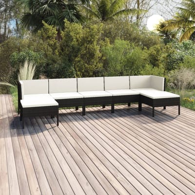vidaXL - 7-delige - Loungeset - met - kussens - poly - rattan - zwart