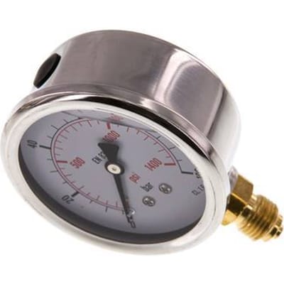 0..100 Bar Glycerine Manometer Onderaansluiting RVS/Messing 63 mm Klasse 1.6 - ML010063SVG
