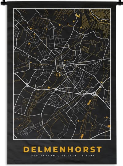 Wandkleed - Wanddoek - Delmenhorst - Goud - Stadskaart - Plattegrond - Kaart - Duitsland - 120x180 cm - Wandtapijt