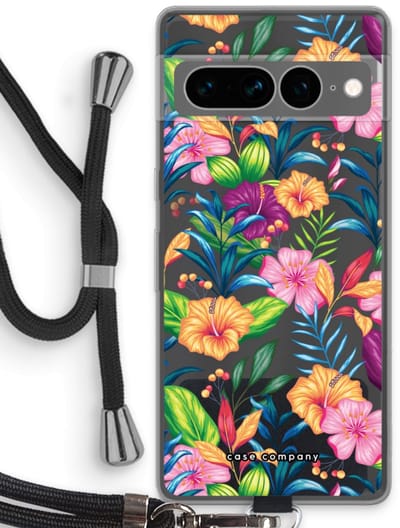 Case Company® - Hoesje met koord geschikt voor Google Pixel 7 Pro hoesje met Koord - Tropisch 2 - Telefoonhoesje met Zwart Koord - Bescherming aan alle Kanten en Over de Schermrand
