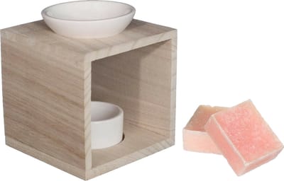 Ideas4seasons Amberblokjes/geurblokjes cadeauset - roos geur - inclusief geurbrander