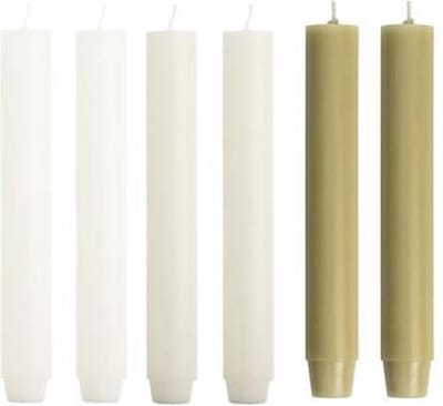 Cactula | Dikke Dinerkaarsen | 18 x 2.6 cm | Woosh | 6 stuks | 14 branduren | Wit / Ivoor / Beige