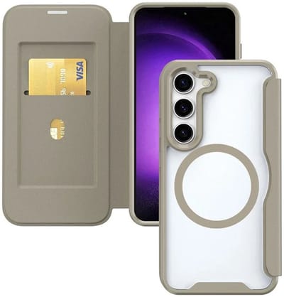 Portemonnee Hoesje Geschikt voor Samsung Galaxy S24 | Compatibel met MagSafe | Wallet Book Case met Magneet | Beschermhoes met Pasjeshouder | Khaki